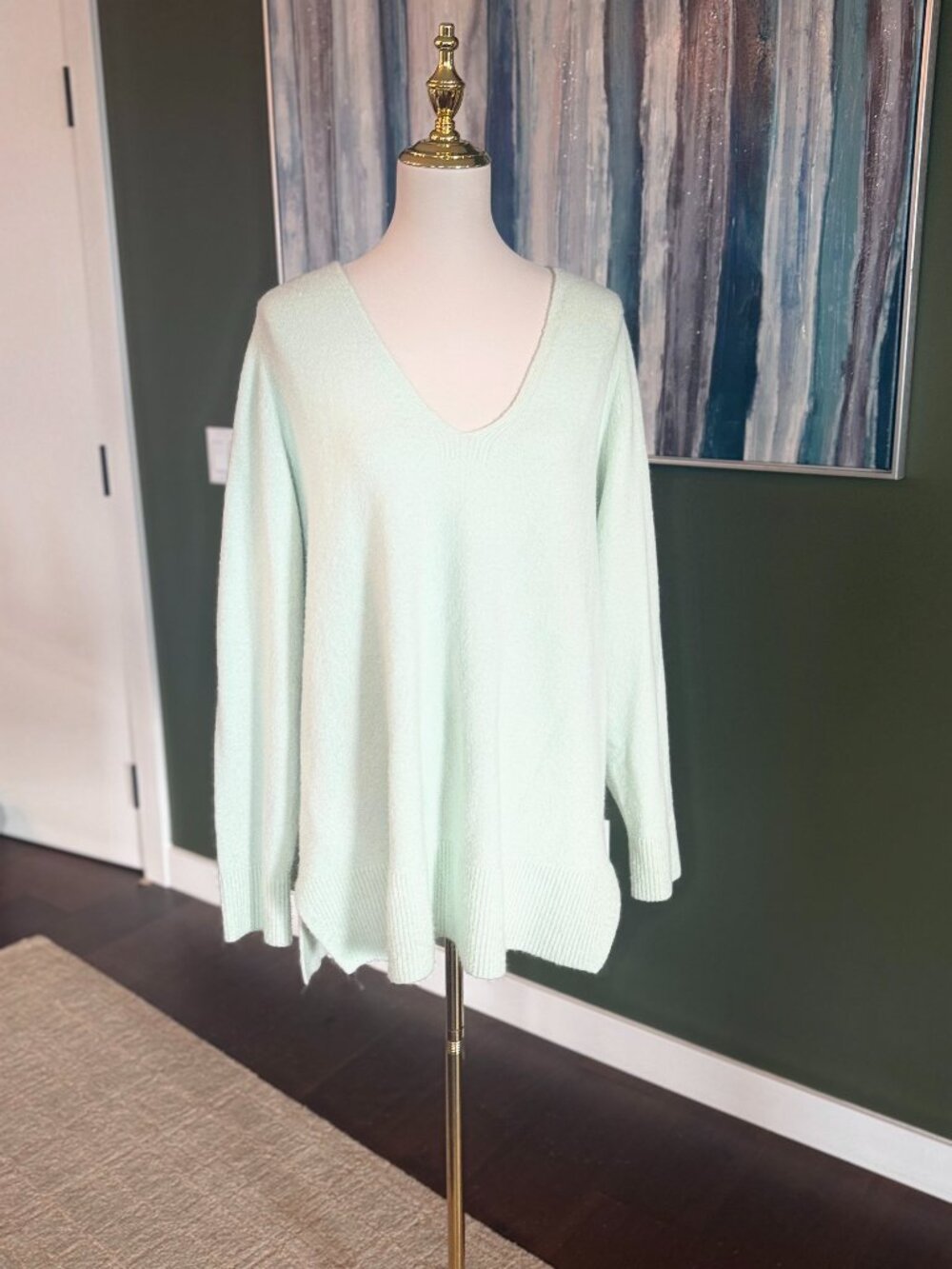 Mint Green V Neck Lightweight Sweater